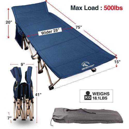  [아마존베스트]REDCAMP Folding Camping Cots for Adults 500lbs, Double Layer Oxford Strong Heavy Duty Wide Sleeping Cots for Camp Office Use, Portable with Carry Bag