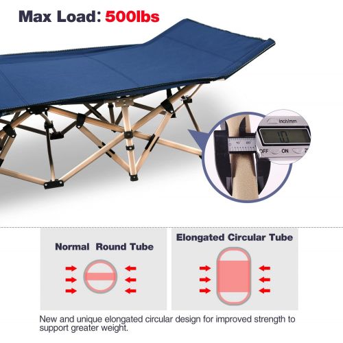  [아마존베스트]REDCAMP Folding Camping Cots for Adults 500lbs, Double Layer Oxford Strong Heavy Duty Wide Sleeping Cots for Camp Office Use, Portable with Carry Bag