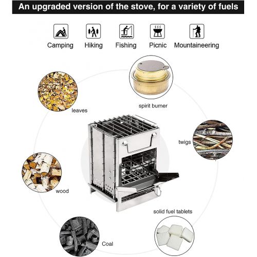  REDCAMP Wood Burning Camp Stove Folding Stainless Steel 304# Grill, Small/Large Portable Backpacking Stove with Pot Stand for Hiking Camping Picnic BBQ