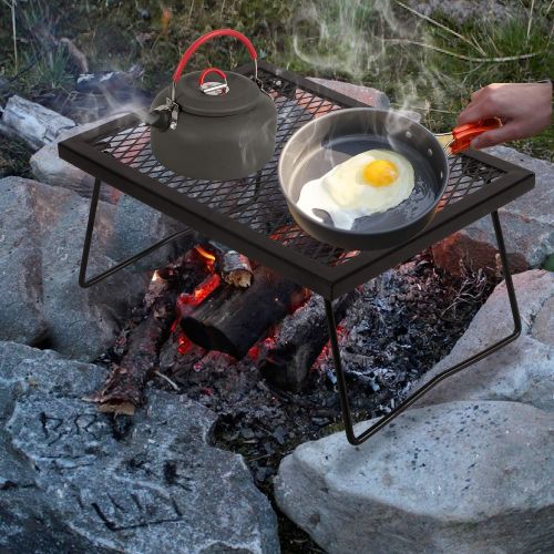  REDCAMP Folding Campfire Grill Heavy Duty Steel Grate, Portable Over Fire Camp Grill for Outdoor Open Flame Cooking, Medium/Large