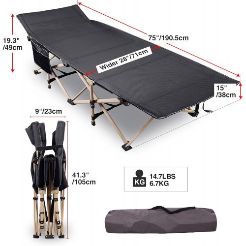  REDCAMP Folding Camping Cots for Adults Heavy Duty, 28 Extra Wide Sturdy Portable Sleeping Cot for Camp Office Use, Black