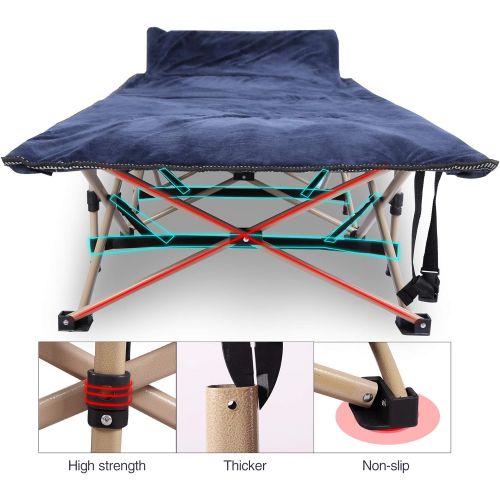  REDCAMP Folding Camping Cot with Pad for Adults, Heavy Duty Sleeping Cot Bed with Carry Bag, Travel Camp Cots Portable for Outdoor Home Office, Blue