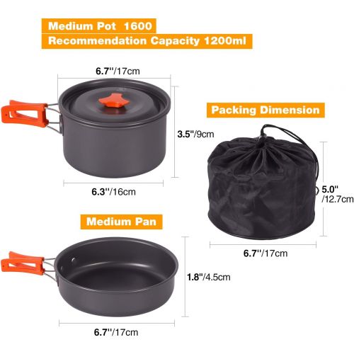  REDCAMP 11/12/22 PCS Camping Cookware Mess Kit, Backpacking Camping Pot+Pan Set, Lightweight and Compact Cookware for Hiking, Black/Orange
