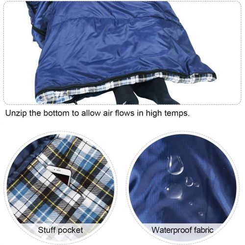  REDCAMP Flannel Sleeping Bag for Adults, Comfortable Cotton Sleeping Bags for Camping with Detachable Hood, Red/Grey/Blue