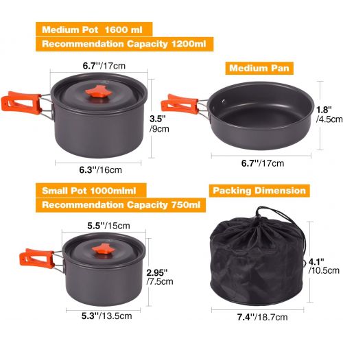  REDCAMP 12/13/17/22 PCS Camping Cookware Set with Kettle, Lightweight Backpacking Cookset for 2-5 Persons, Anodized Aluminum Compact Camping Pots and Pans Set