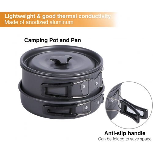  REDCAMP 12/13/17/22 PCS Camping Cookware Set with Kettle, Lightweight Backpacking Cookset for 2-5 Persons, Anodized Aluminum Compact Camping Pots and Pans Set