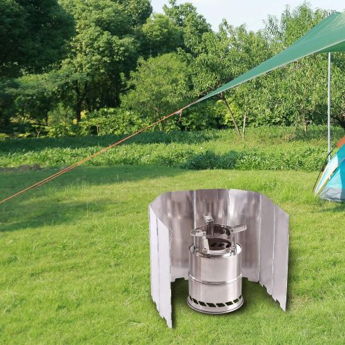  REDCAMP Folding Outdoor Stove Windscreen, 8/9/10/12 Plates Aluminum Camping Stove Windshield with Carrying Bag, Lightweight Butane Burner Windshield