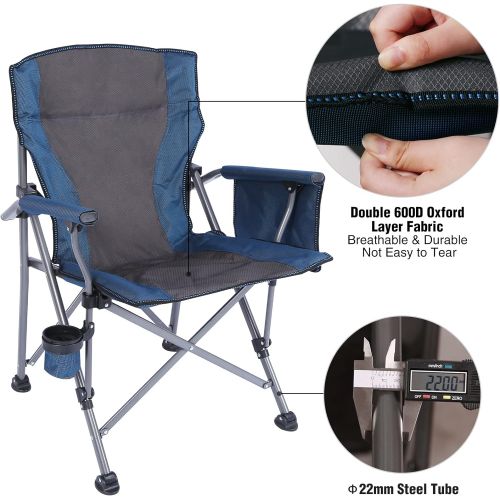  REDCAMP Oversized Folding Camping Chair for Adults Heavy Duty 250/330/500lb, Sturdy Steel Frame Outdoor Camp Chairs Portable Lawn Chair with High Back and Cup Holder, Blue/Camoufla