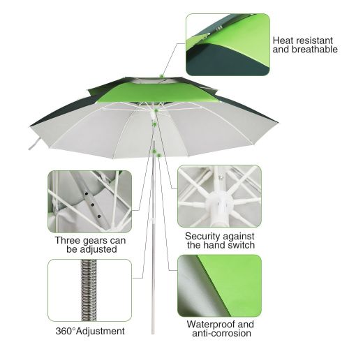  REDCAMP Portable Vented Beach Umbrella with Sand Anchor, 6.5 ft Large Sturdy Outdoor Sport Umbrella with Aluminium Pole, 360°Arbitrary Rotating