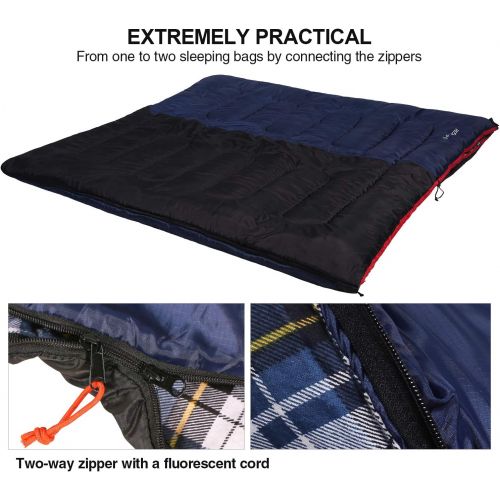  REDCAMP Cotton Flannel Sleeping bags for Camping, 41F5C 3-4 season Warm and Comfortable, Envelope Blue with 234lbs filling (75x33)