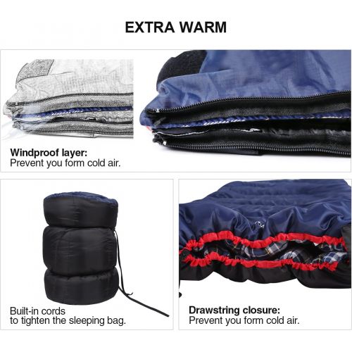  REDCAMP Cotton Flannel Sleeping bags for Camping, 41F5C 3-4 season Warm and Comfortable, Envelope Blue with 234lbs filling (75x33)