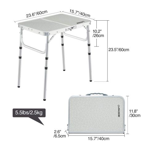  REDCAMP Small Aluminum Folding Table 2 Foot, Adjustable Height Portable Camping Table, Sturdy Lightweight 24 Camp Table