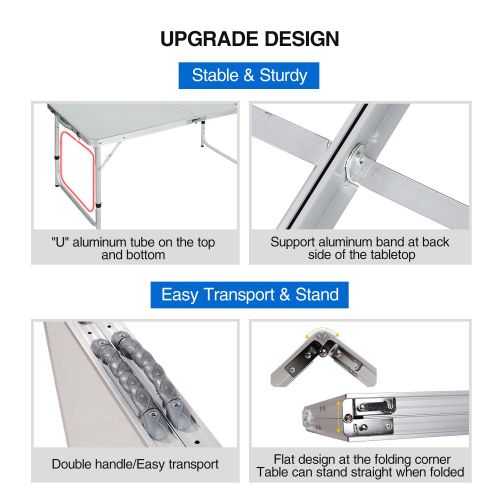  REDCAMP Small Aluminum Folding Table 2 Foot, Adjustable Height Portable Camping Table, Sturdy Lightweight 24 Camp Table