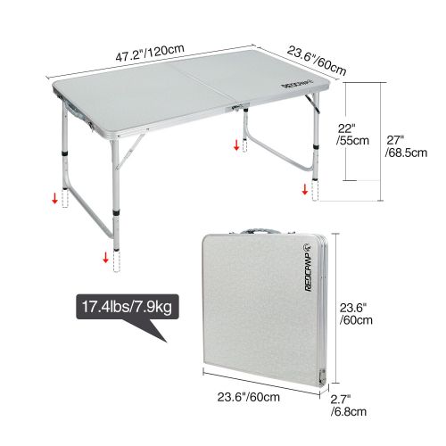  REDCAMP Small Aluminum Folding Table 2 Foot, Adjustable Height Portable Camping Table, Sturdy Lightweight 24 Camp Table