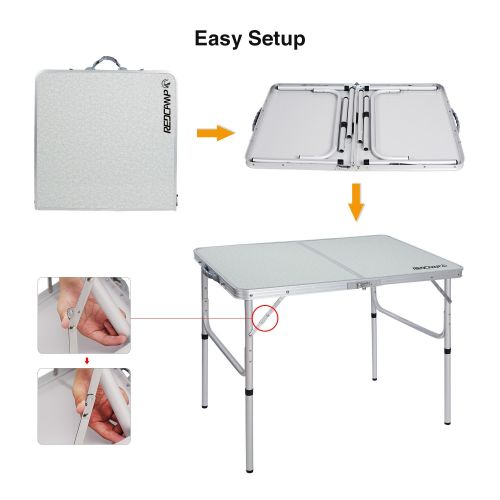  REDCAMP Small Aluminum Folding Table 2 Foot, Adjustable Height Portable Camping Table, Sturdy Lightweight 24 Camp Table