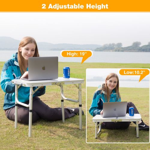  REDCAMP Small Aluminum Folding Table 2 Foot, Adjustable Height Portable Camping Table, Sturdy Lightweight 24 Camp Table