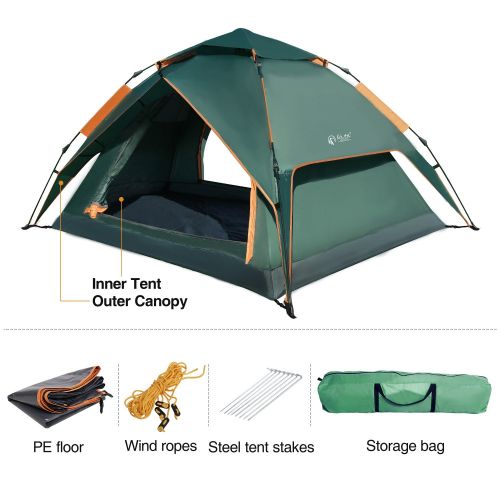  REDCAMP 2-4 Person Instant Tent for Camping, Waterproof Automatic Popup Tent 3 Season for Family Outdoor Backpacking Travel