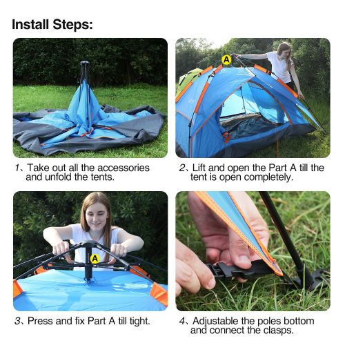  REDCAMP 2-4 Person Instant Tent for Camping, Waterproof Automatic Popup Tent 3 Season for Family Outdoor Backpacking Travel