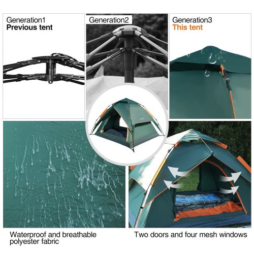  REDCAMP 2-4 Person Instant Tent for Camping, Waterproof Automatic Popup Tent 3 Season for Family Outdoor Backpacking Travel