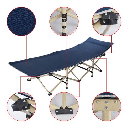  REDCAMP JMETRIE Folding Camping Cots for Adults Heavy Duty, Extra Wide Sturdy Portable Sleeping Cot for Camp Office Use, Blue