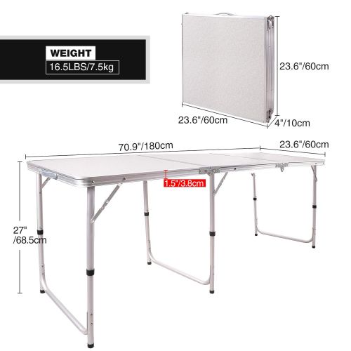  REDCAMP Aluminum Folding Table 6 Foot, Adjustable Height Portable Camping Table, Sturdy Lightweight 72 Camp Table