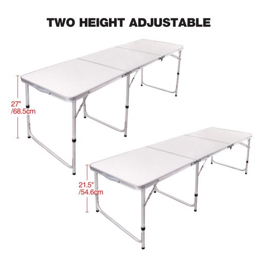  REDCAMP Aluminum Folding Table 6 Foot, Adjustable Height Portable Camping Table, Sturdy Lightweight 72 Camp Table