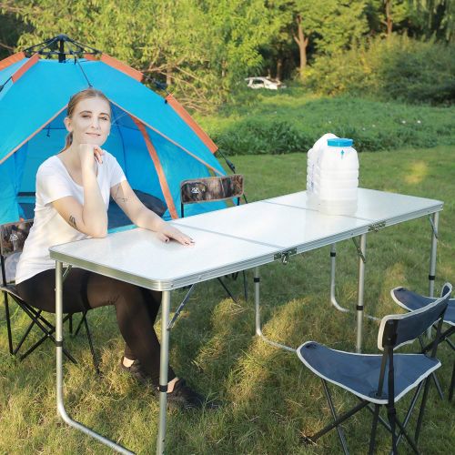  REDCAMP Aluminum Folding Table 6 Foot, Adjustable Height Portable Camping Table, Sturdy Lightweight 72 Camp Table