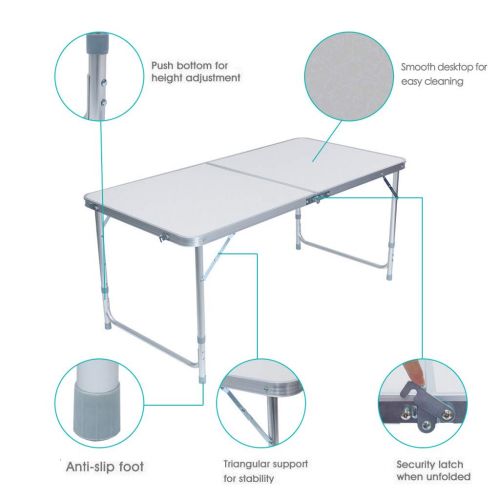  REDCAMP Lcyus Portable Camping Folding Table, Lightweight 4-Person Folding Aluminum Picnic Party Dining Desk Perfect for The Beach, Camping, Picnics, Cookouts and More (White)