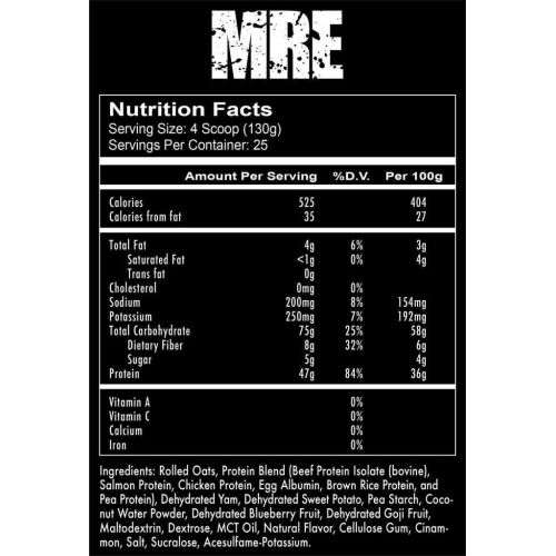  Redcon1 - MRE Real Whole Food - Chicken Protein, Salmon Protein, Oatmeal Powder & Dehydrated Sweet Potato - Real Whole Food Protein Powder Meal Replacement (Blueberry Cobbler, 7.15