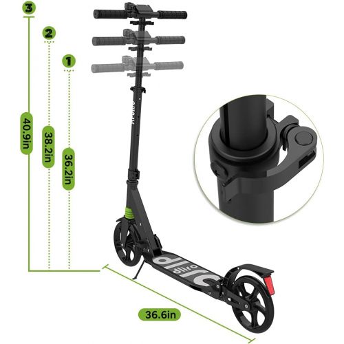  REDLIRO Adult Scooter with Rear Break, Adjustable Handlebars, Big Wheels, Shock Absorption - Folding Sport Kick Scooters for Teens Boys Riders up to 220 lbs