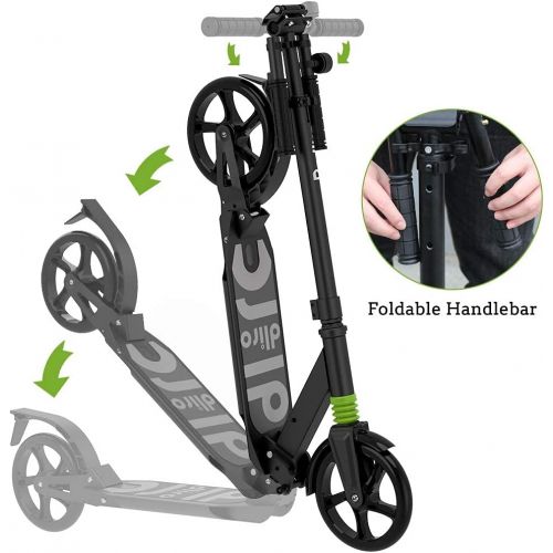  REDLIRO Adult Scooter with Rear Break, Adjustable Handlebars, Big Wheels, Shock Absorption - Folding Sport Kick Scooters for Teens Boys Riders up to 220 lbs