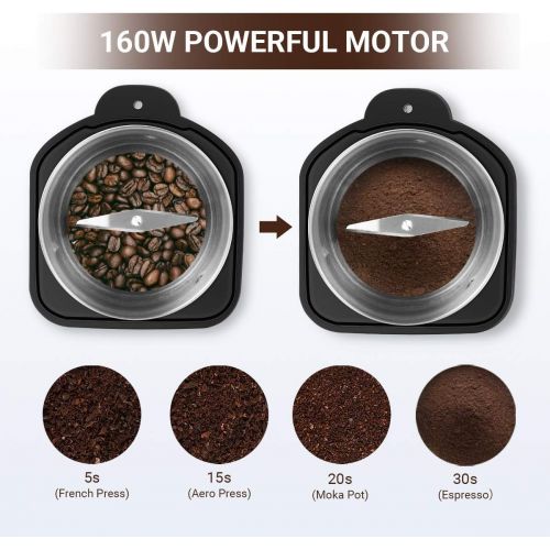  Coffee Grinder Electric, REDMOND Coffee Bean Dry Grinder with Stainless Steel 2.8 OZ Removable Dry Grinding Bowl, 160W，Black