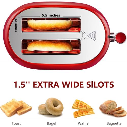  REDMOND Toaster 2 Slice, Retro Bagel Stainless Steel Compact Toaster with 1.5”Extra Wide Slots, 7 Bread Shade Settings for Breakfast, 800W (Empire Red)