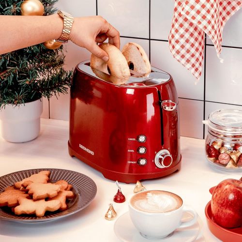  REDMOND Toaster 2 Slice, Retro Bagel Stainless Steel Compact Toaster with 1.5”Extra Wide Slots, 7 Bread Shade Settings for Breakfast, 800W (Empire Red)