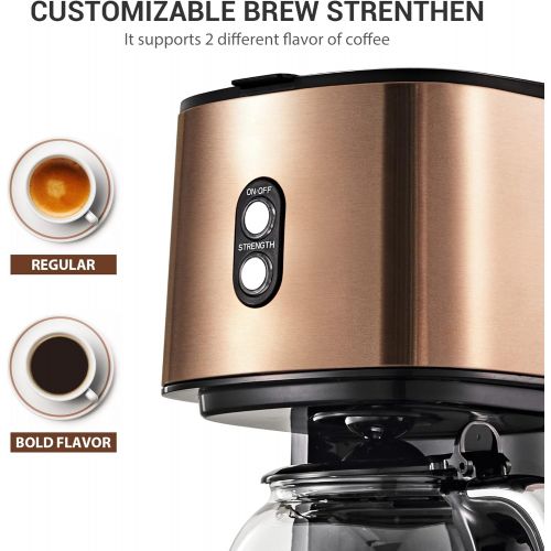  Coffee Maker 12 Cup, REDMOND Drip Coffee Machine with Reusable Filter, Brew Strength Control, 2 Hours Keep Warm Function, Anti-Drip System - Vintage Copper