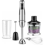 5-in-1 Immersion Blender, REDMOND Hand Blender 12-Speed Powerful Electric Stick Blender with 4 Stainless Steel Attachments, with Egg Whisk, Milk Frother, Food Chopper and Container