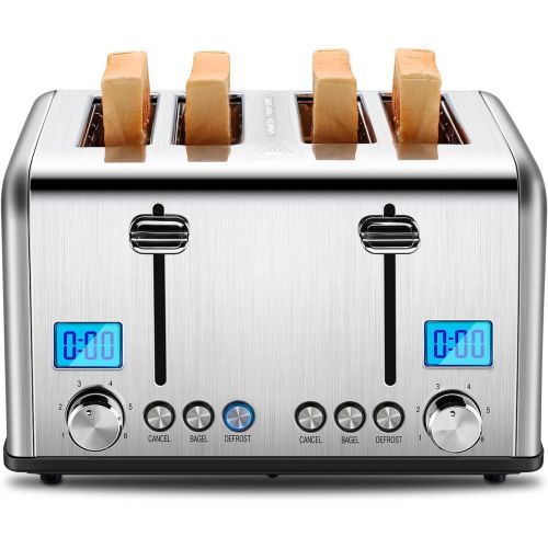  REDMOND 4 Slice Toaster, Countdown Stainless Steel Toaster with Bagel, Defrost, Cancel Function, Extra Wide Slots, 6 Bread Shade Settings, 1650W, ST030