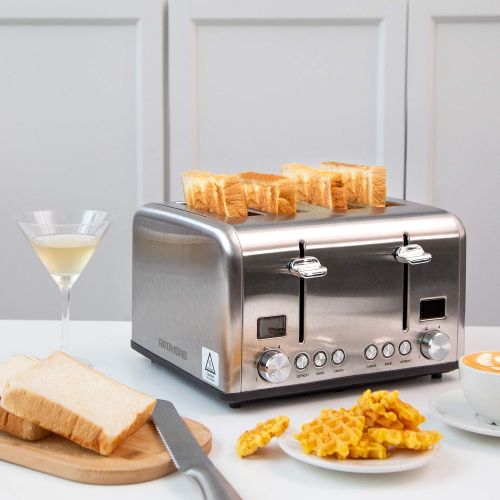  REDMOND 4 Slice Toaster, Countdown Stainless Steel Toaster with Bagel, Defrost, Cancel Function, Extra Wide Slots, 6 Bread Shade Settings, 1650W, ST030