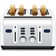 REDMOND 4 Slice Toaster, 2 In 1 Countdown Stainless Steel Family Classic Toaster Extra Wide Slots with 7 Evenly Bread Shade Settings, White