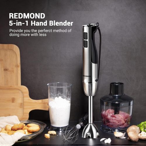  [아마존베스트]REDMOND Immersion Hand Blender, 5-in-1 Hand Blender 12 Speed Stick Blender with 500ml Food Grinder, BPA-Free, 600ml Container, Milk Frother,Egg Whisk,Puree Infant Food