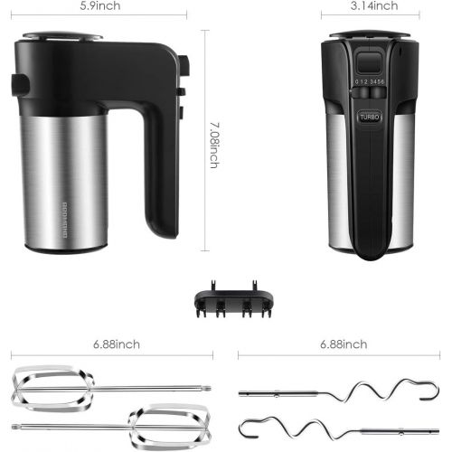  [아마존베스트]REDMOND Hand Mixer, 6-Speed Electric Hand Mixer with Turbo Handheld Kitchen Mixer Includes Beaters, Dough Hooks and Storage Bracket, Black, HM012