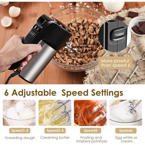  [아마존베스트]REDMOND Hand Mixer, 6-Speed Electric Hand Mixer with Turbo Handheld Kitchen Mixer Includes Beaters, Dough Hooks and Storage Bracket, Black, HM012