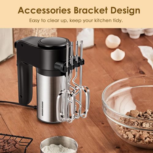  [아마존베스트]REDMOND Hand Mixer, 6-Speed Electric Hand Mixer with Turbo Handheld Kitchen Mixer Includes Beaters, Dough Hooks and Storage Bracket, Black, HM012