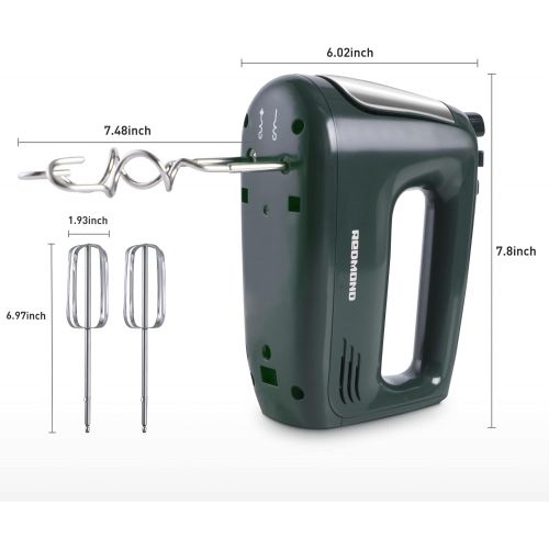  [아마존베스트]REDMOND Hand Mixer Electric 5-Speed Handheld Mixer Compact with Turbo Function, Egg Beaters, Dough Hooks for Kitchen Whipping Mixing Baking, 250W(Green)