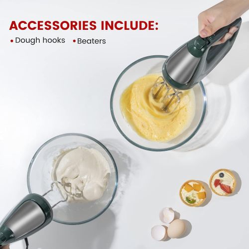  [아마존베스트]REDMOND Hand Mixer Electric 5-Speed Handheld Mixer Compact with Turbo Function, Egg Beaters, Dough Hooks for Kitchen Whipping Mixing Baking, 250W(Green)