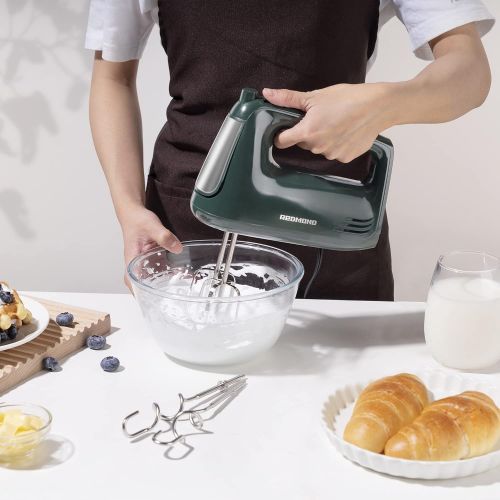  [아마존베스트]REDMOND Hand Mixer Electric 5-Speed Handheld Mixer Compact with Turbo Function, Egg Beaters, Dough Hooks for Kitchen Whipping Mixing Baking, 250W(Green)