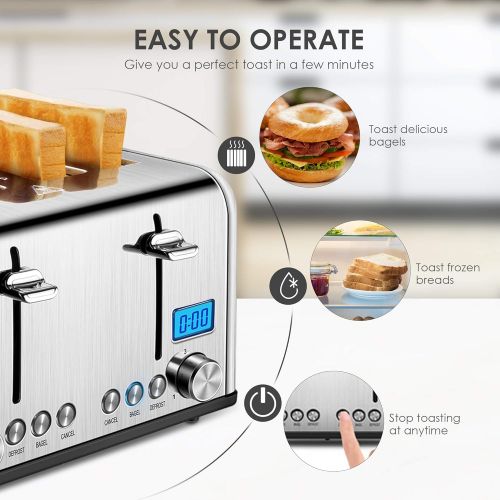  [아마존베스트]REDMOND 4 Slice Toaster, Countdown Stainless Steel Toaster with Bagel, Defrost, Cancel Function, Extra Wide Slots, 6 Bread Shade Settings, 1650W, ST030