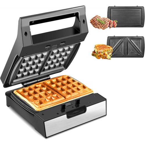  [아마존베스트]REDMOND Belgian Waffle Maker, 4-Slice Square Stainless Steel Anti-Overflow Waffle Iron with Temperature Control, Non-stick Plates, Cool Touch Handle, LED Indicator, Compact & Fast,