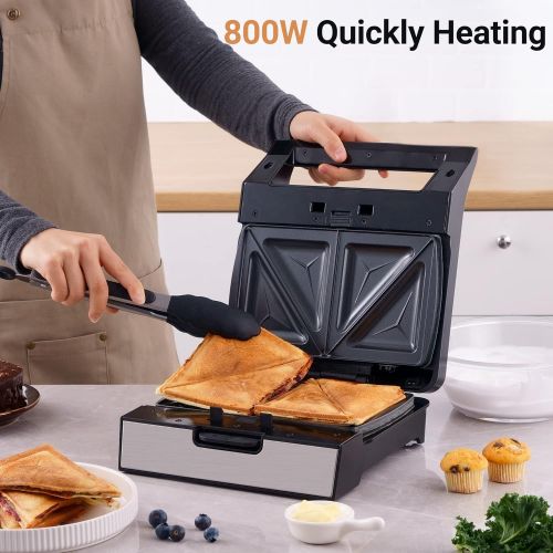  [아마존베스트]REDMOND Belgian Waffle Maker, 4-Slice Square Stainless Steel Anti-Overflow Waffle Iron with Temperature Control, Non-stick Plates, Cool Touch Handle, LED Indicator, Compact & Fast,