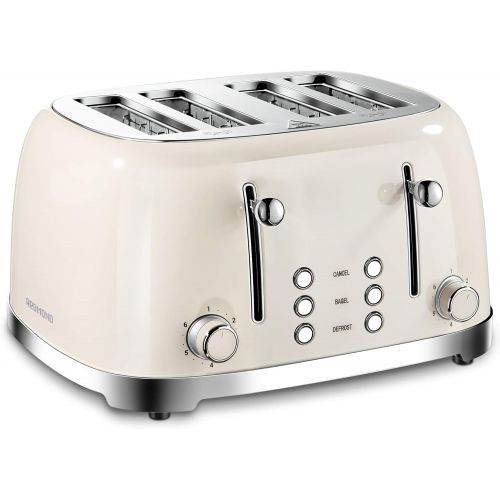  REDMOND 4 Slice Toaster Retro Stainless Steel Toasters with Bagel Defrost Cancel Function, 6 Browning Settings, Cream, ST033